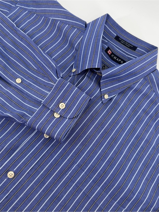 Chaps Other - Chaps Blue & Gold Multi-Stripe Wrinkle-Free Shirt L Ivy League GrandpaCore